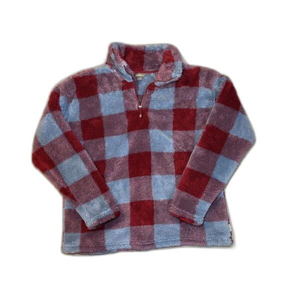Eddie Bauer NWT Women's Plush Quarter Zip in Harbor Check Size Large - Picture 1 of 5